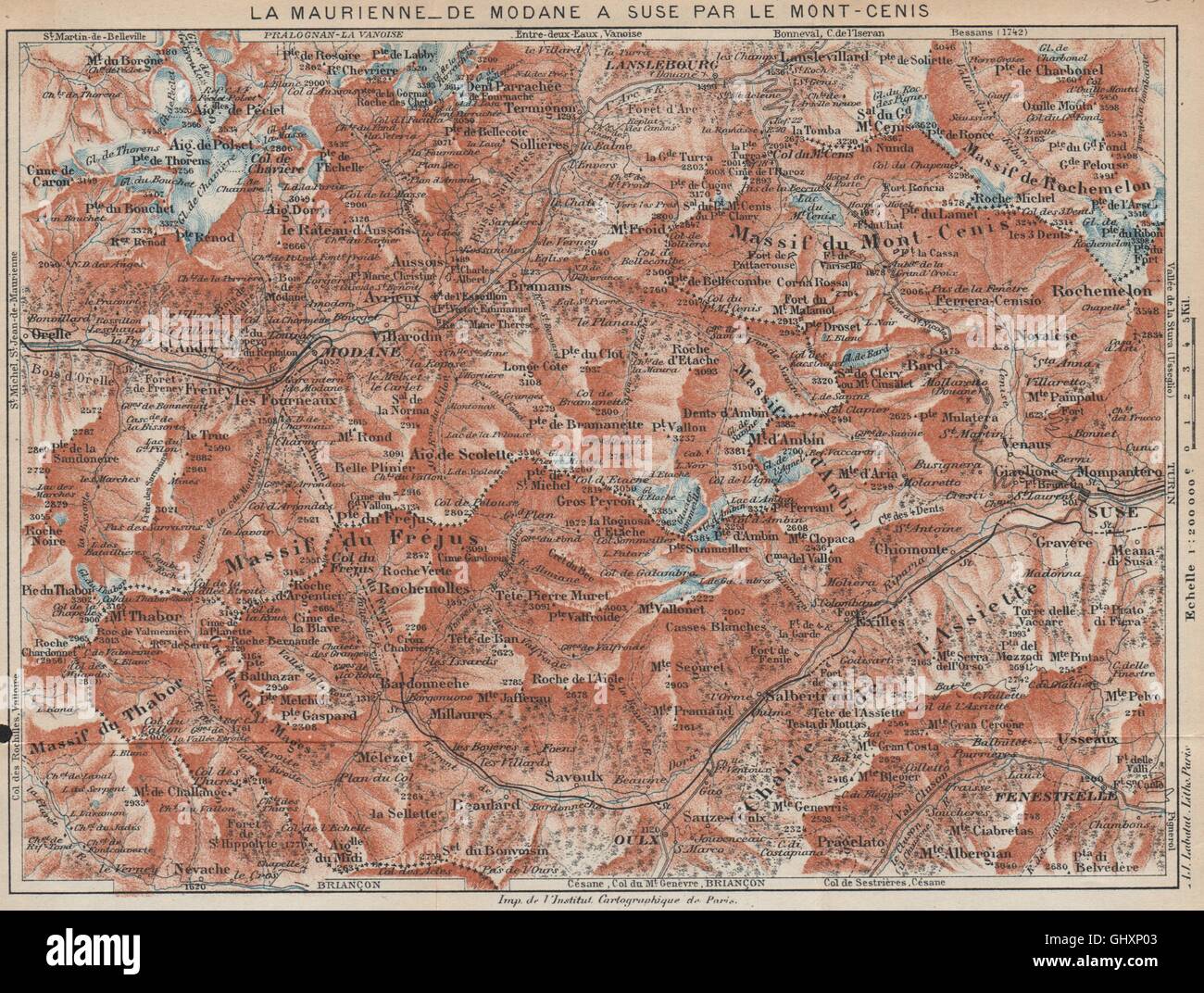 LA MAURIENNE. Modane Susa Mont-Cenis Val Thorens. Vintage map plan ...