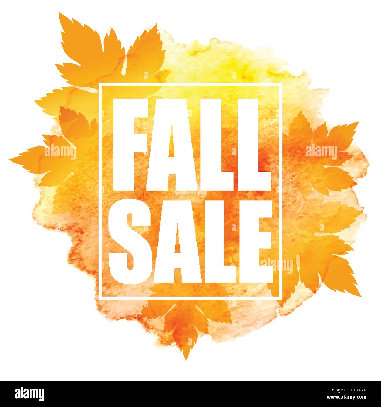 Fall sale poster with colorful watercolor leaves. Vector illustration Stock Vector