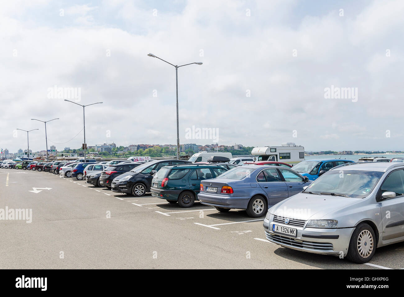 NESSEBAR, SUNNY BEACH, BULGARIA - MAY 8: Car parking in the city, on May 8, 2016 in Nessebar, Sunny Beach, Bulgaria. Stock Photo