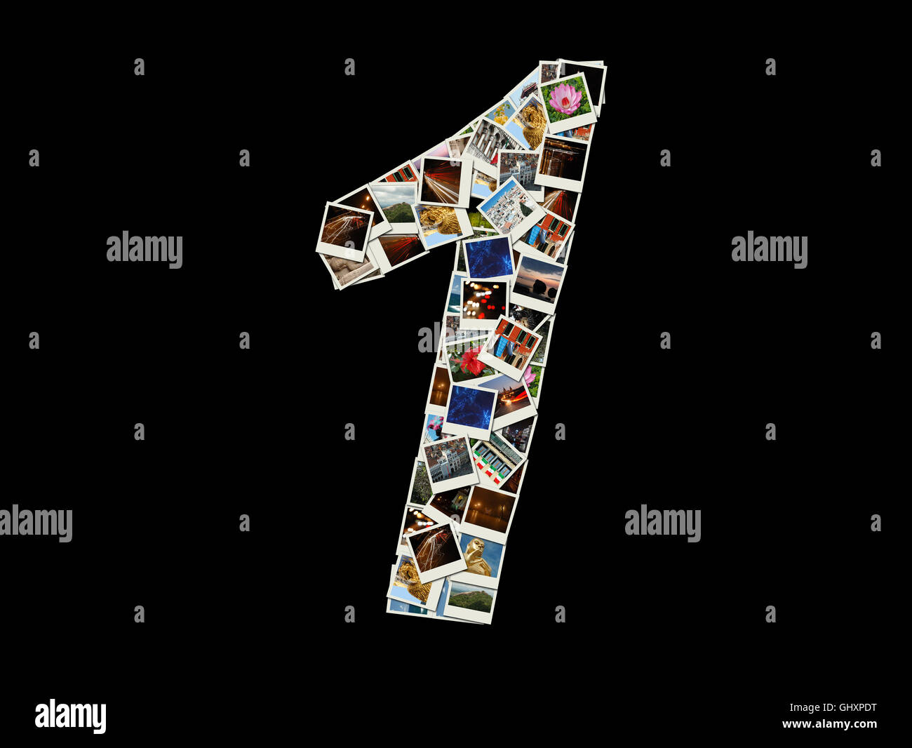 Shape of  '1' figure made like collage of travel photos Stock Photo