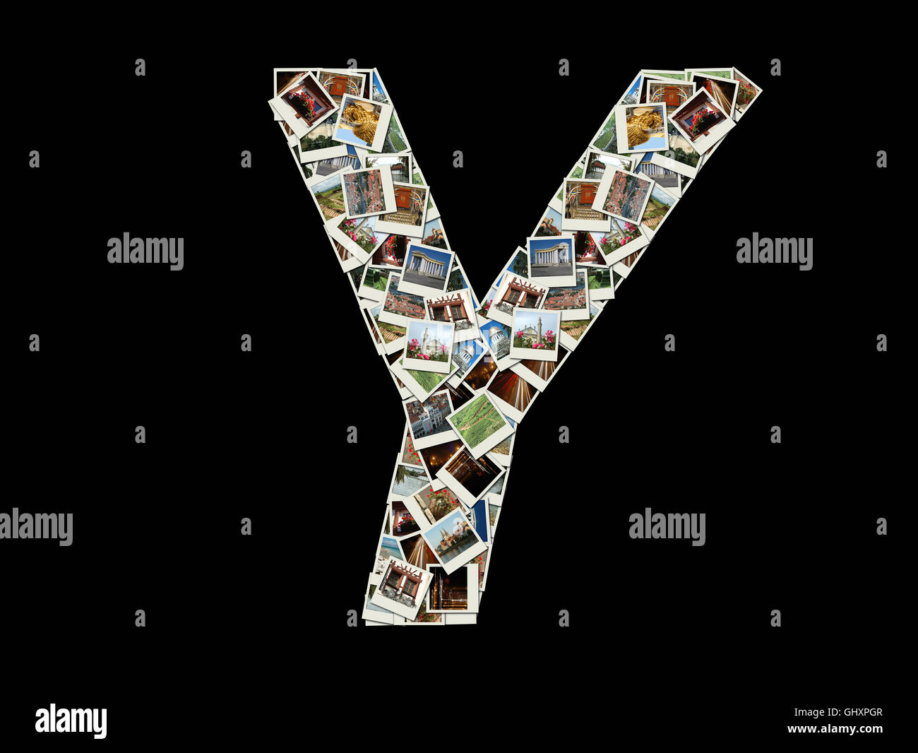 Shape of  'Y' letter made like collage of travel photos Stock Photo