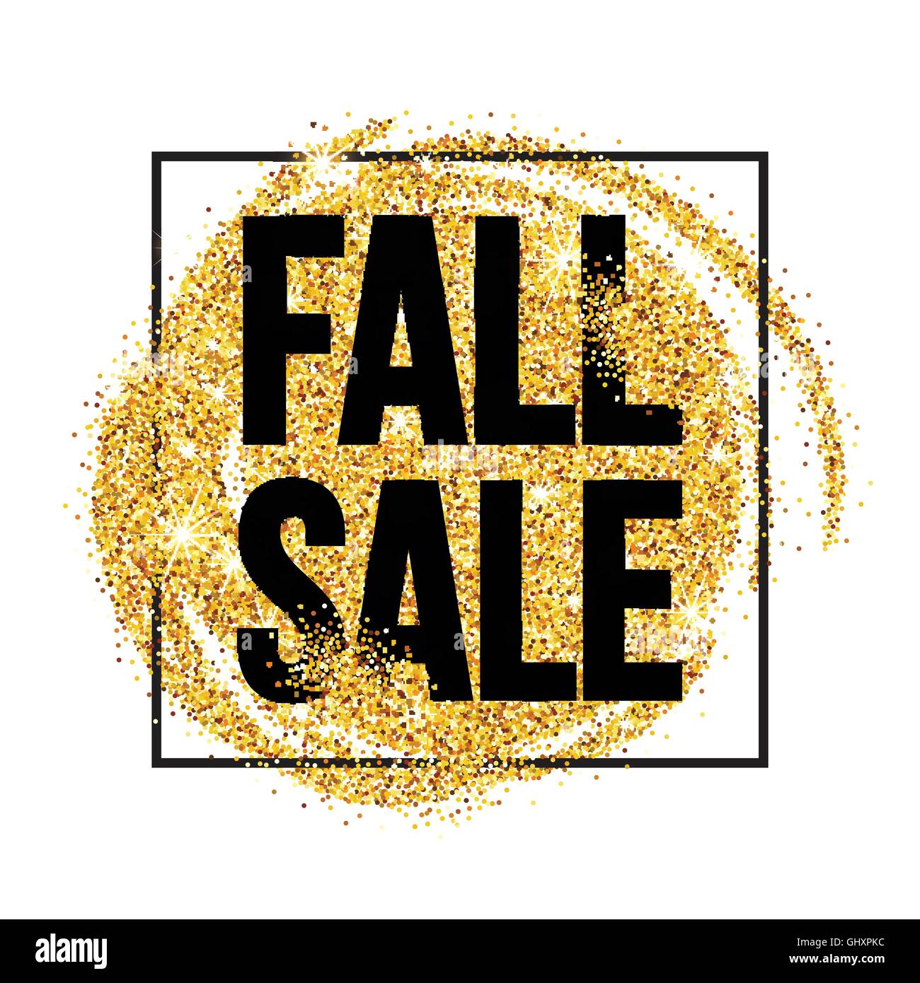 Fall Sale promo label. Golden glitter template for banner, poster, certificate. Autumn Gold glittering. Vector illustration Stock Vector
