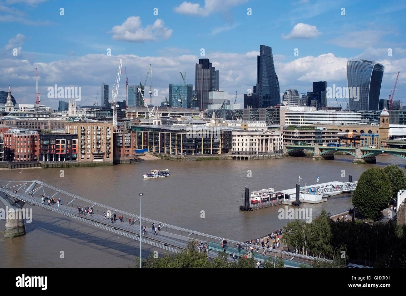 The City of London is seen from the South Bank of the River Thames, in London August 10, 2016. Copyright photograph John Voos Stock Photo