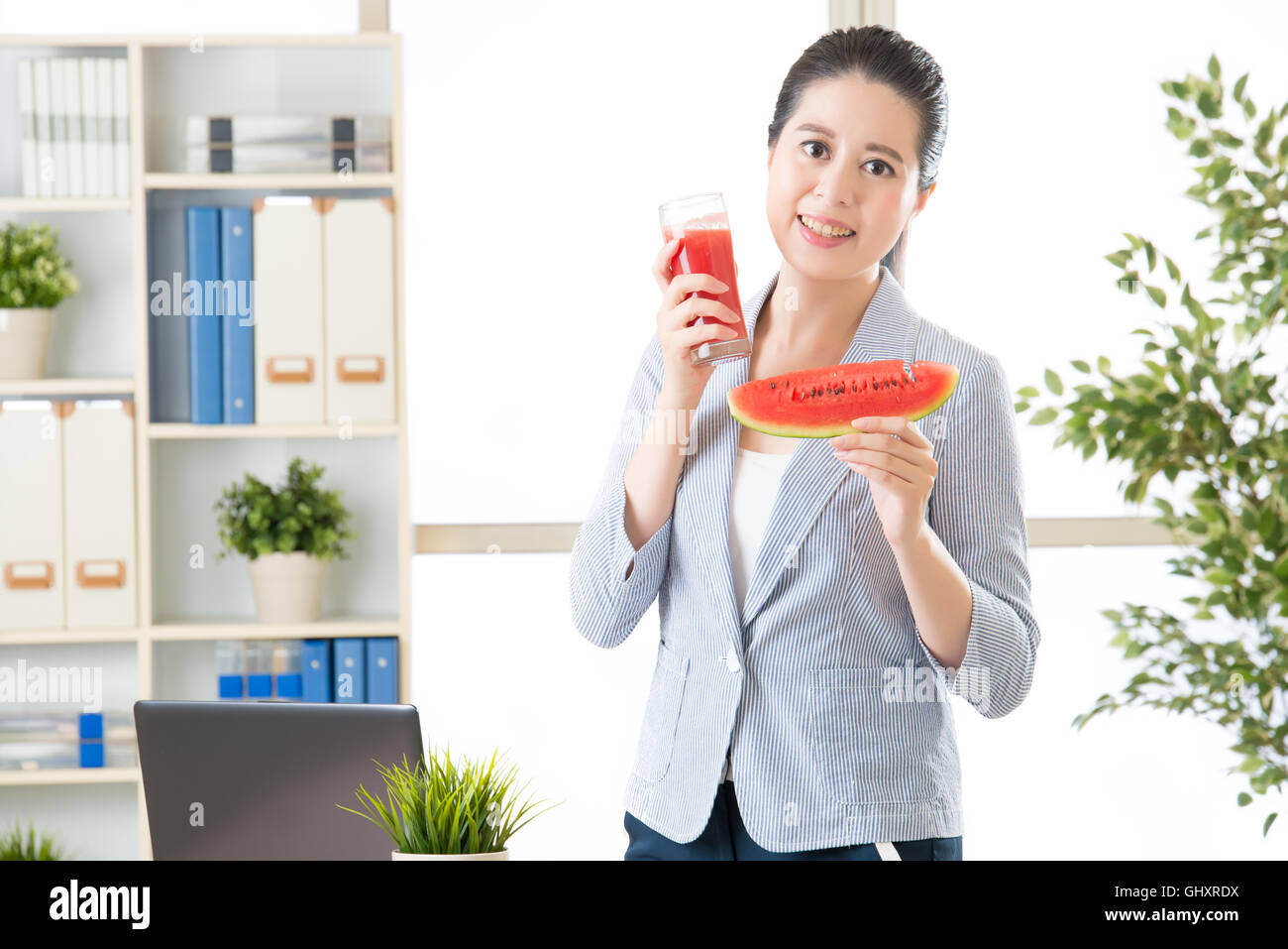 fresh watermelon juice best, don't try concentrate fruit juice in office Stock Photo