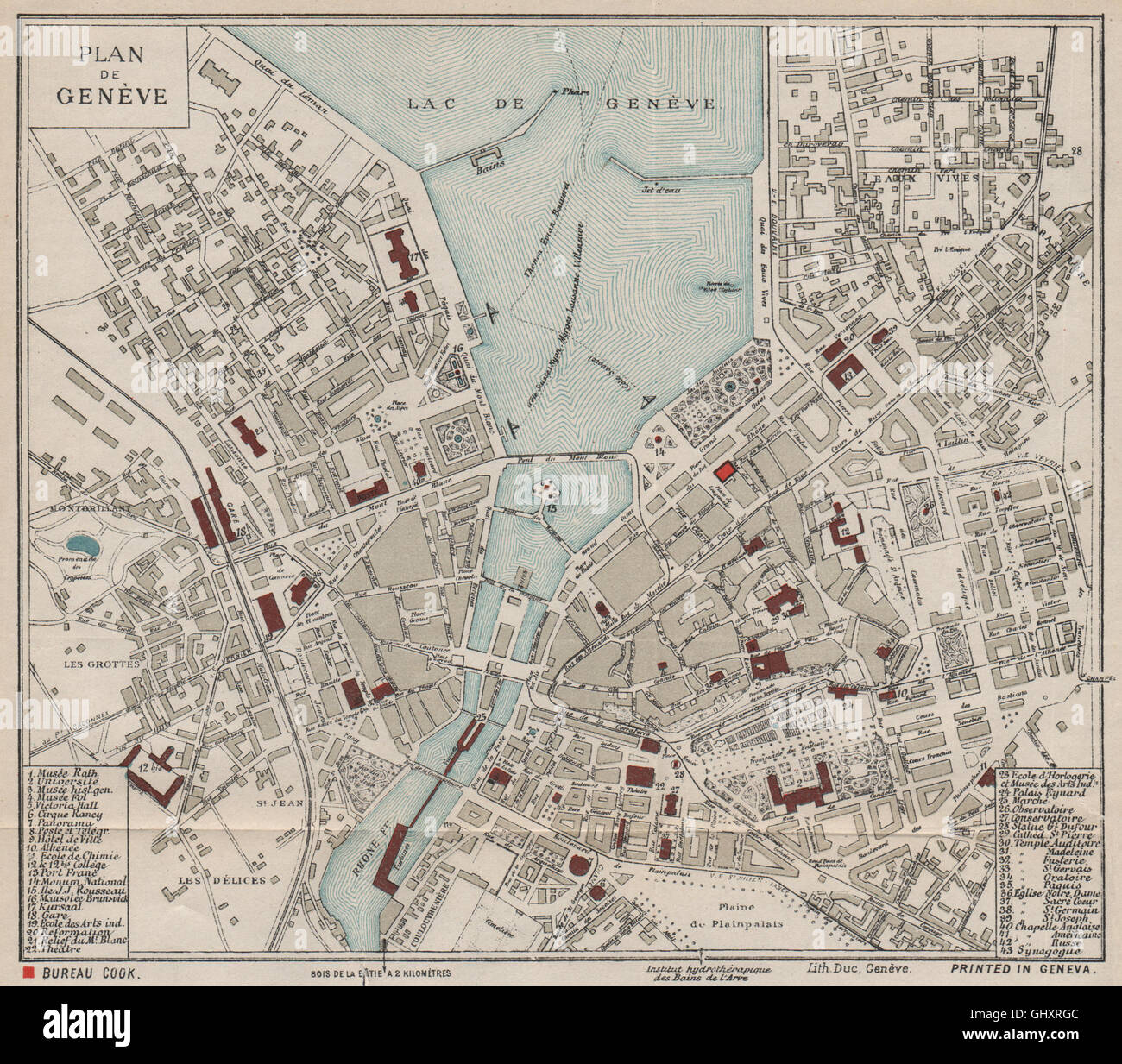 GENEVA GENÈVE GENF: Vintage city town plan. Switzerland. THOMAS COOK, 1900  map Stock Photo - Alamy
