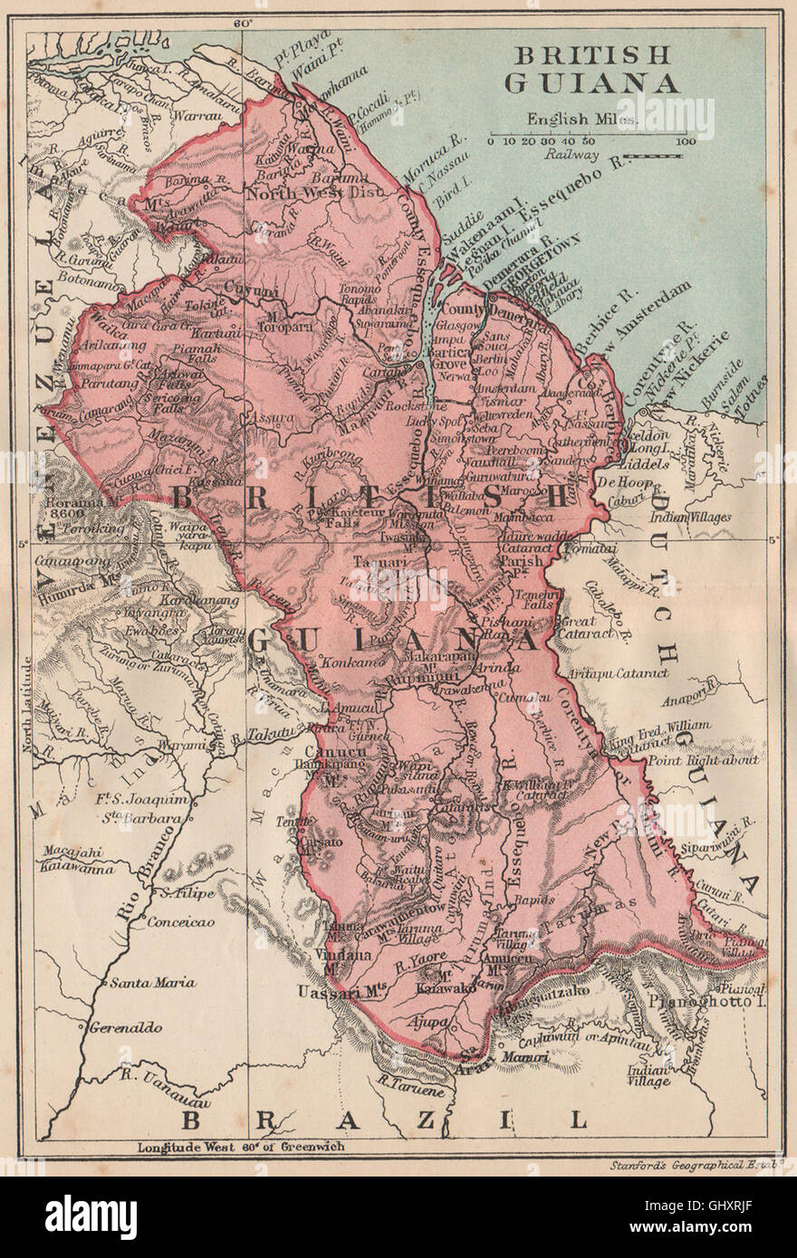 BRITISH GUIANA (GUYANA) . Vintage map. Guyana. Caribbean, 1914 Stock Photo
