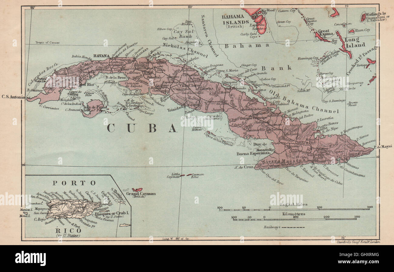 Map Of Cuba And Puerto Rico Cuba. Vintage Map. Inset Puerto Rico. West Indies. Caribbean, 1914 Stock  Photo - Alamy