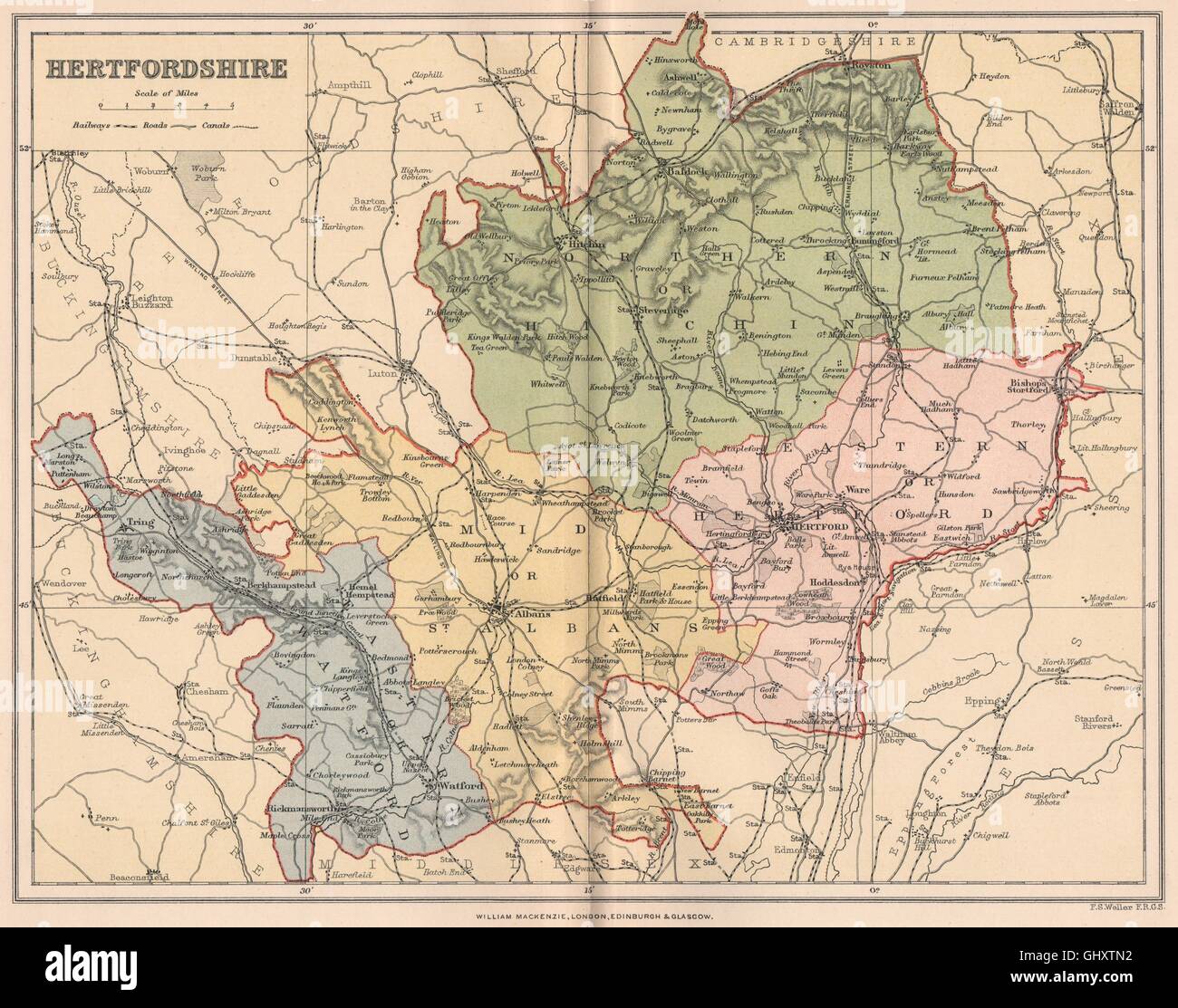 HERTFORDSHIRE. Antique county map, 1893 Stock Photo Alamy