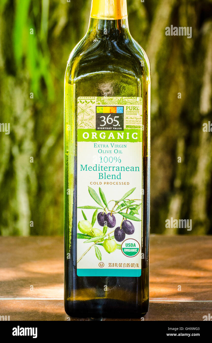 A bottle of Whole Foods 365 organic olive oil blend Stock Photo Alamy