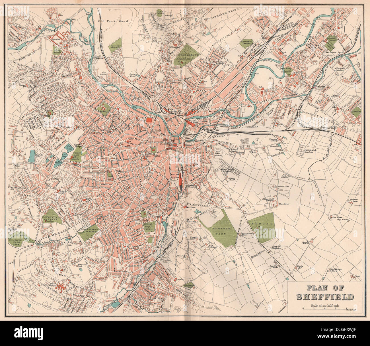 SHEFFIELD. Antique town/city map plan. Yorkshire, 1893 Stock Photo