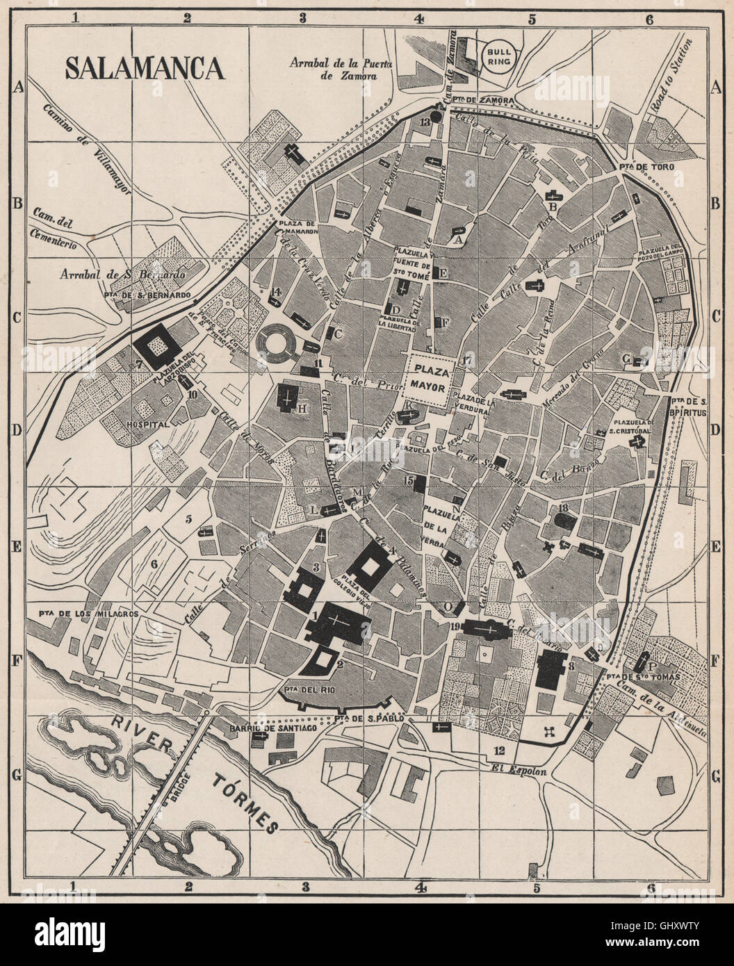 SALAMANCA antique town city plan ciudad. Spain Espana. MURRAY, 1898 old