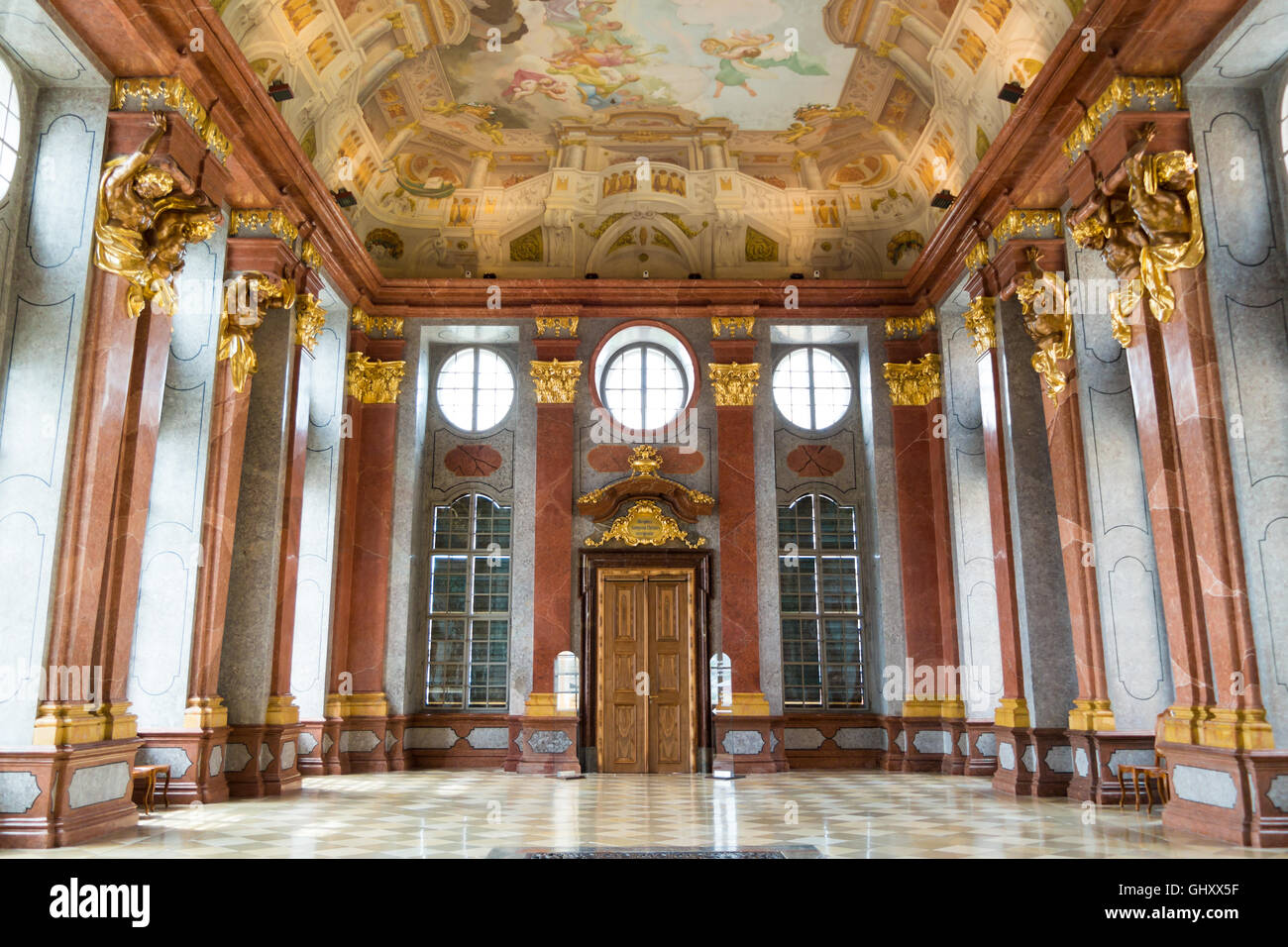 Interior of Marble Hall of Melk Abbey in Wachau Valley, Lower Austria Stock Photo