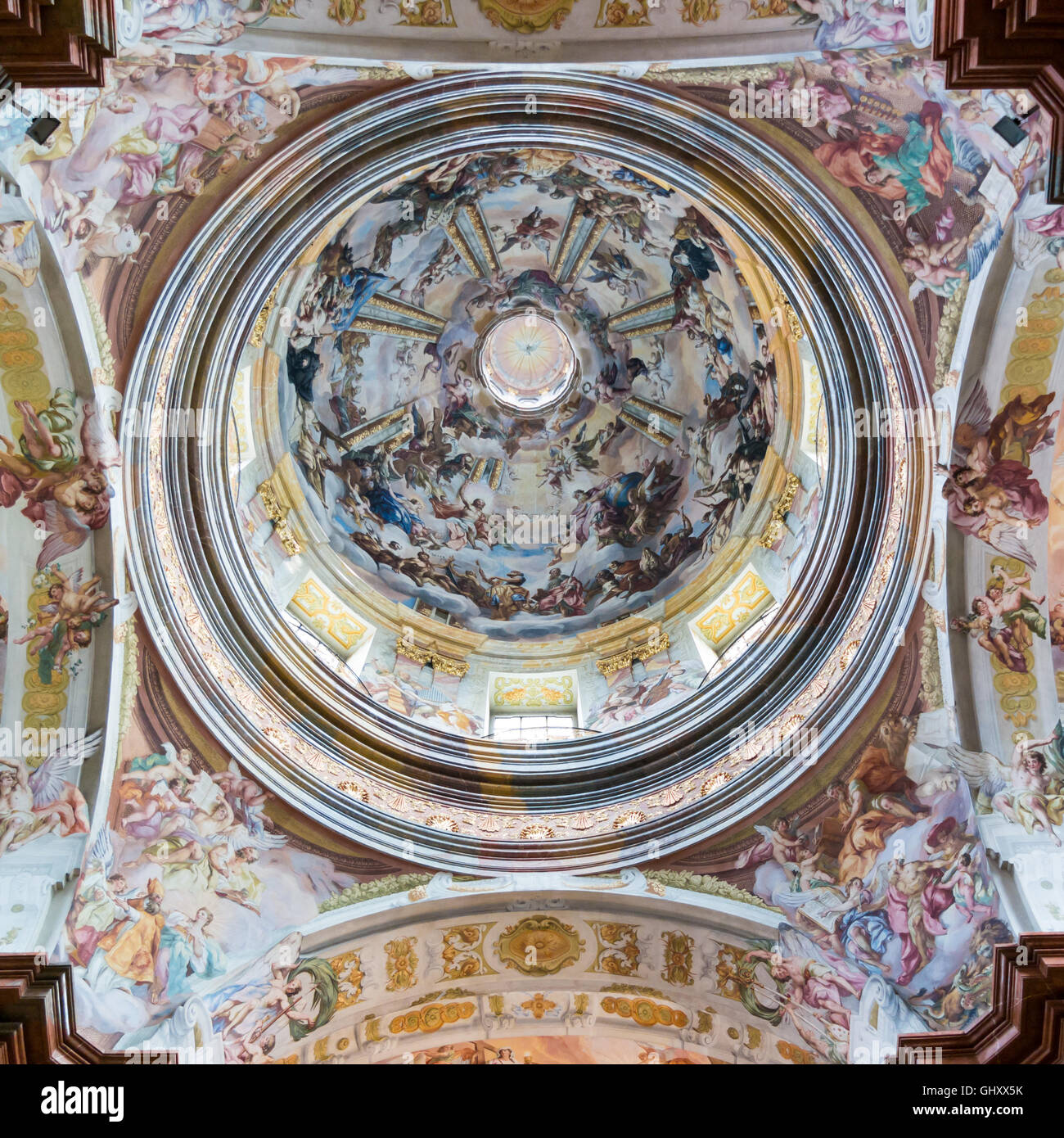 Dome with frescoes in Church of Melk Abbey in Wachau Valley, Lower Austria Stock Photo