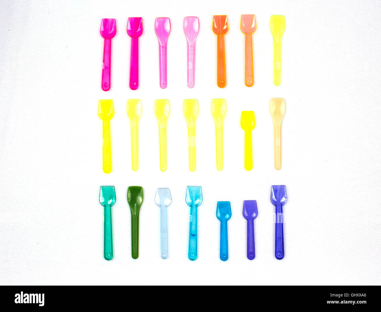 A collection of plastic spoons from Italian gelato ice cream shops Stock Photo