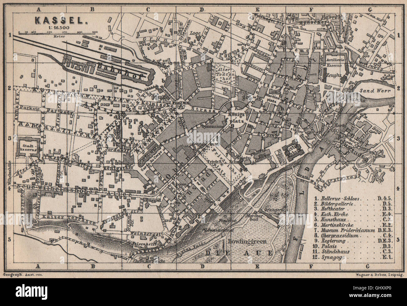 KASSEL CASSEL antique town city stadtplan. Hesse. Germany karte, 1886 old map Stock Photo