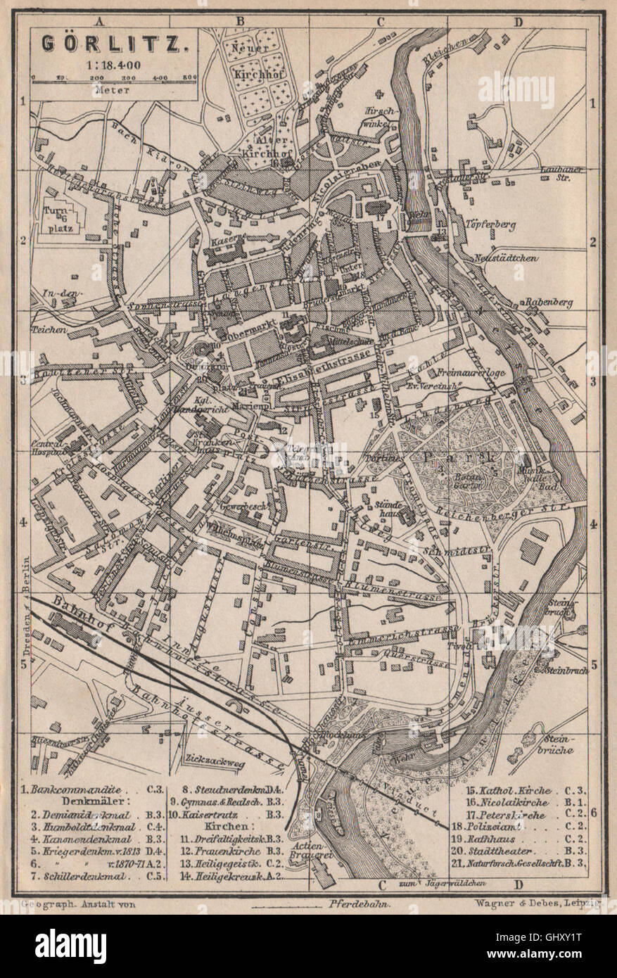 GÖRLITZ antique town city stadtplan. Saxony karte. BAEDEKER, 1886 ...