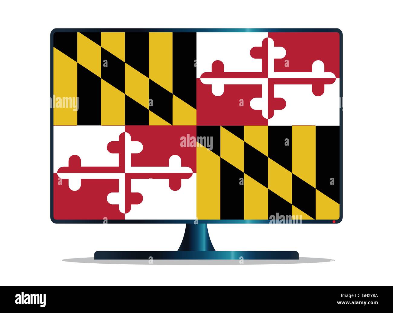 A TV or computer screen with the Maryland state flag Stock Vector