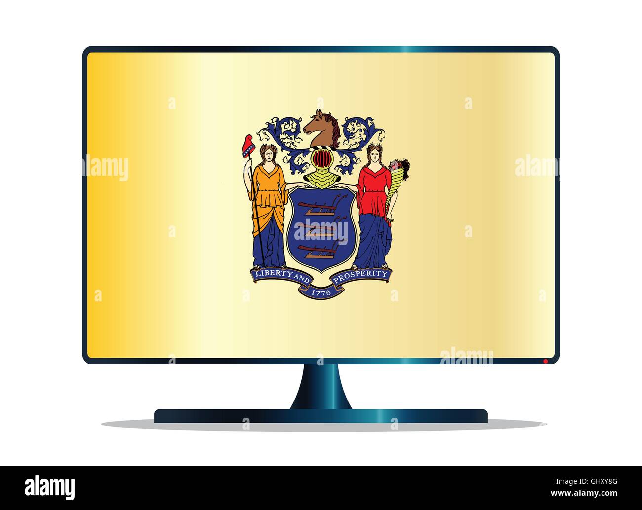 A TV or computer screen with the New Jersey state flag Stock Vector