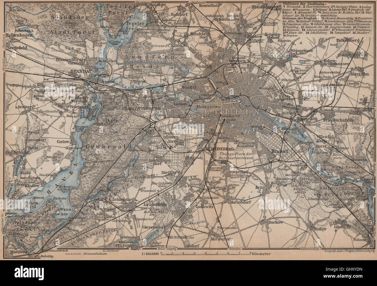 BERLIN & environs umgebung. Spandau Rixdorf Lichtenberg Zehlendorf, 1900 map Stock Photo