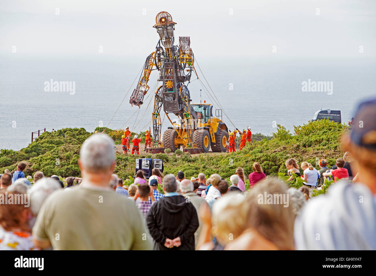 Tallest puppet in the World visits Geevor tin mine in COrnwall, UK Stock Photo