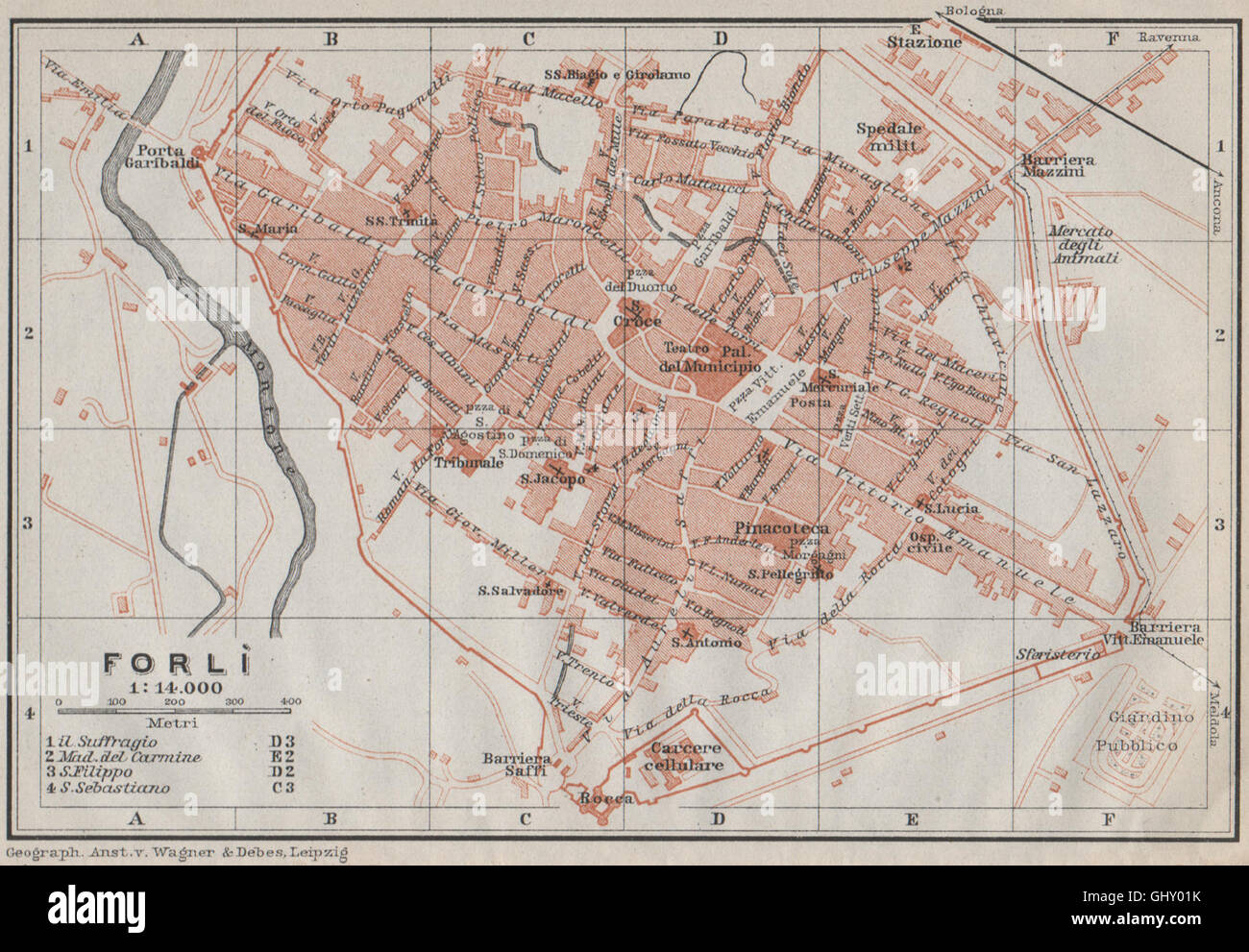 FORLI FORLÌ antique town city plan piano urbanistico. Italy mappa, 1909 Stock Photo