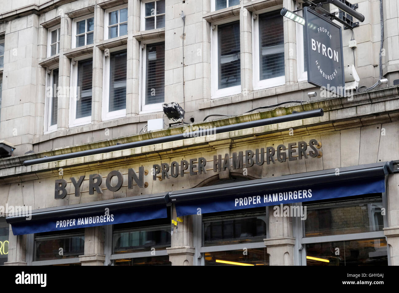 A close-up view of Byron hamburgers restaurant in Soho, London Stock Photo