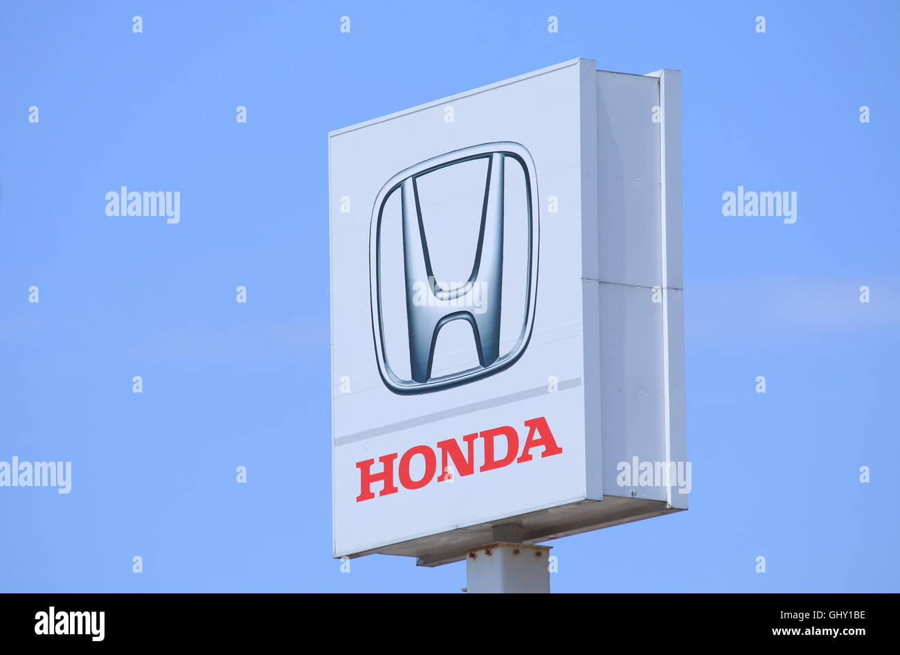 HONDA car manufacturer logo, Japanese multinational car and motorbike manufacturer founded in 1946. Stock Photo