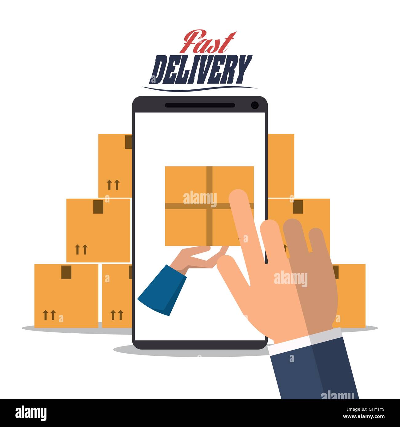 smartphone hand box package delivery icon Stock Vector Image & Art - Alamy