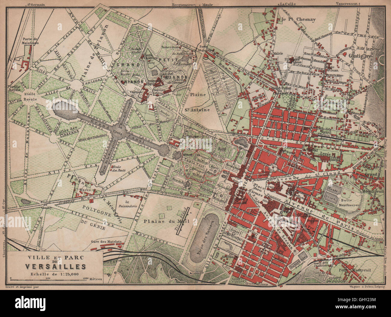 Versailles Chateau Ville Parc Plan Yvelines Carte Baedeker 1900 Old Map Stock Photo Alamy