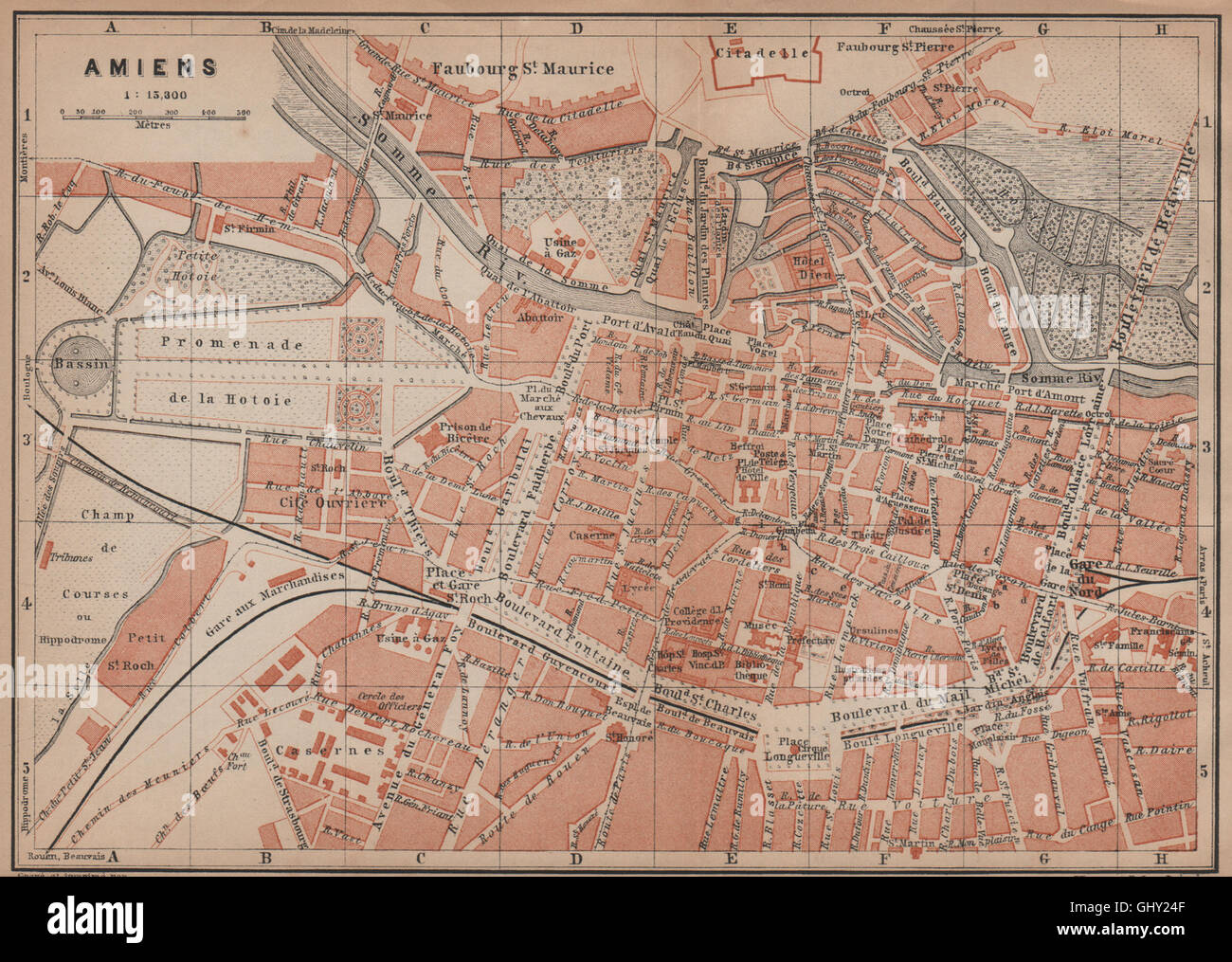 BAEDEKER 1905 old map AMIENS antique town city plan de la ville Somme carte 
