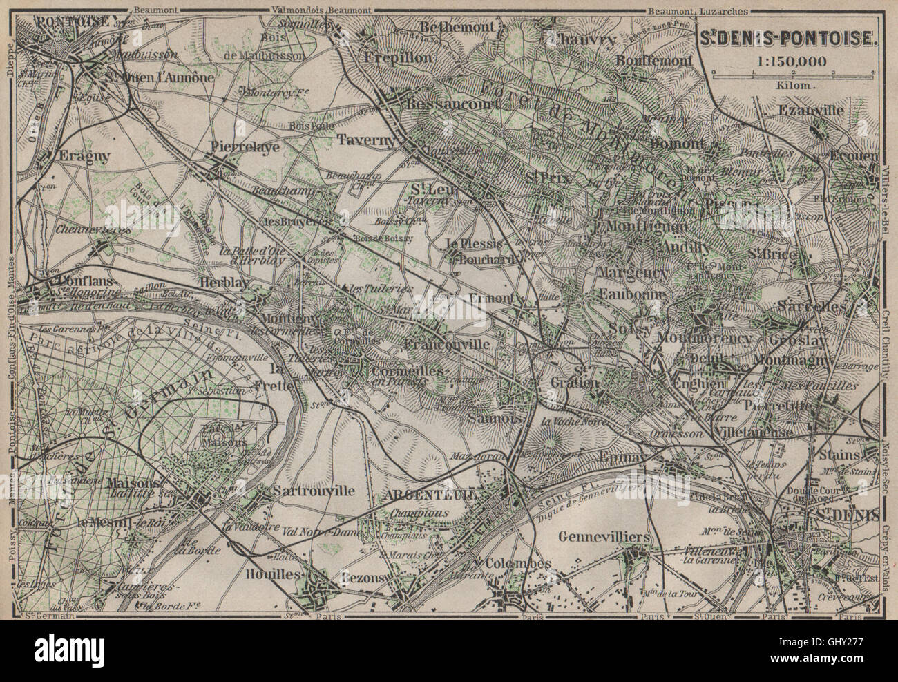 Yvelines 1907 map Marly-le-Roi Forêt Vesinet ST-GERMAIN-EN-LAYE & environs 