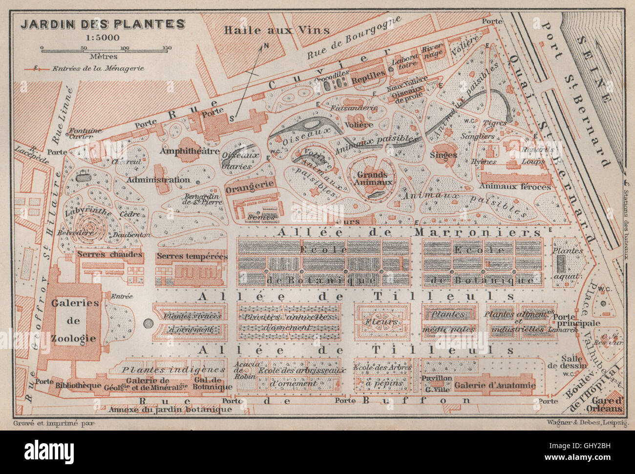 JARDIN DES PLANTES ground plan. Paris 5e carte. BAEDEKER, 1910 antique map  Stock Photo - Alamy