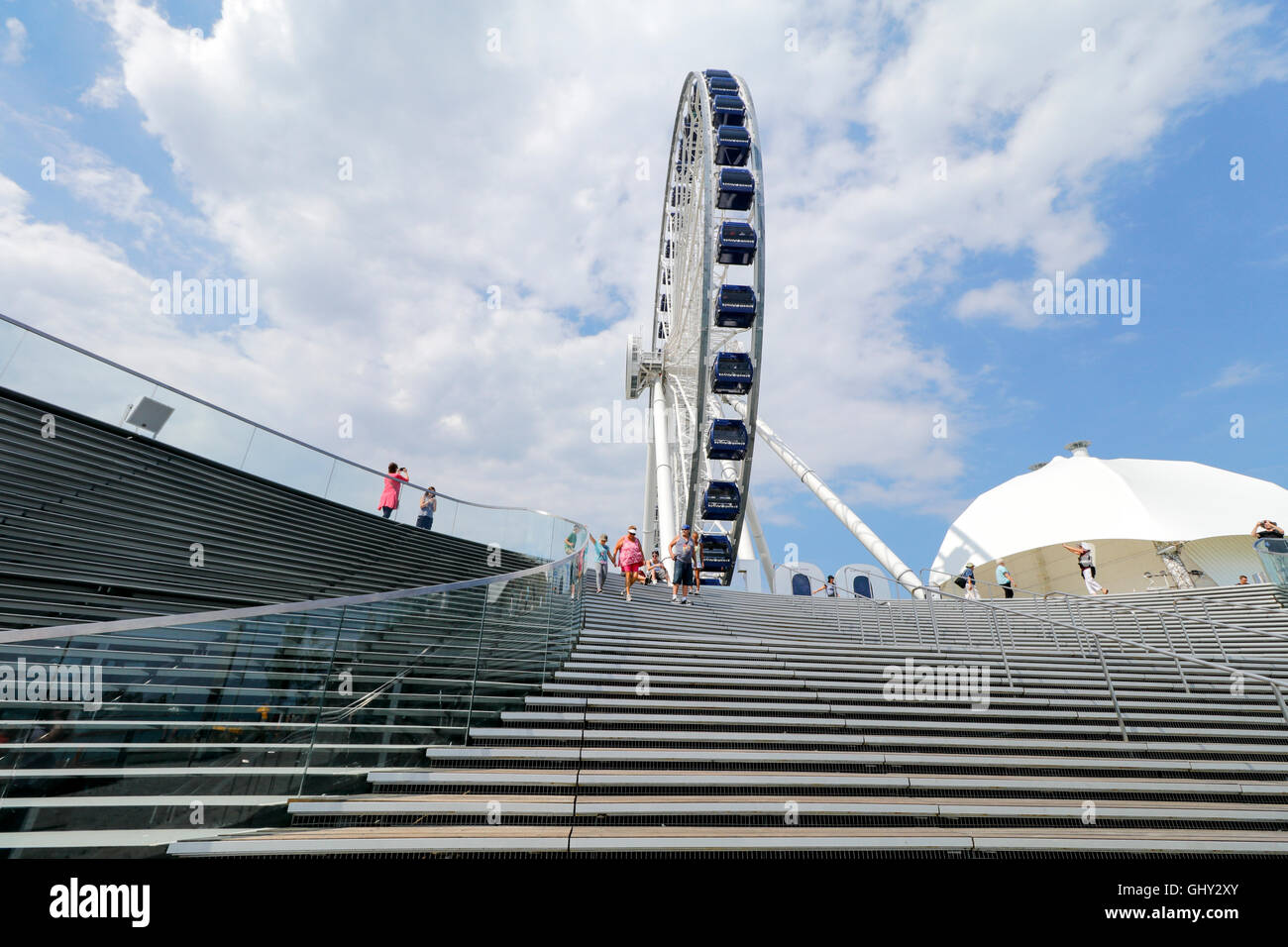 Stairway to Centennial Ferris Wheel. Navy Pier, Chicago, Illinois. Stock Photo