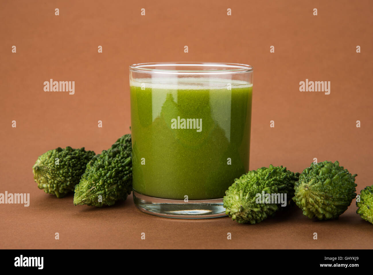 Herbal Juice Of Green Momodica In A Glass With Sliced Vegetables Karela Juice Or Bitter Gourd Juice Stock Photo Alamy