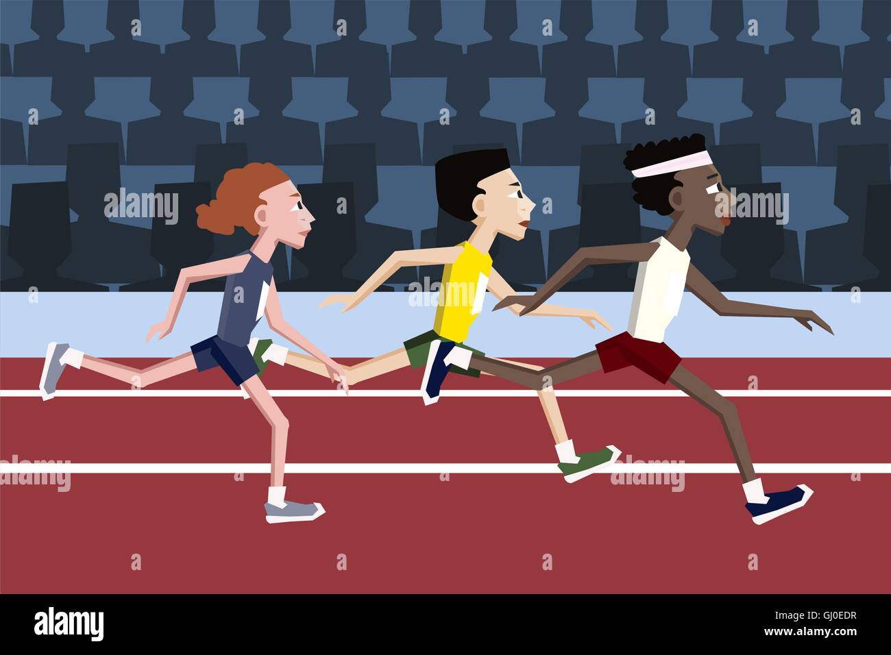 men running competition - funny colorful cartoon vector illustration