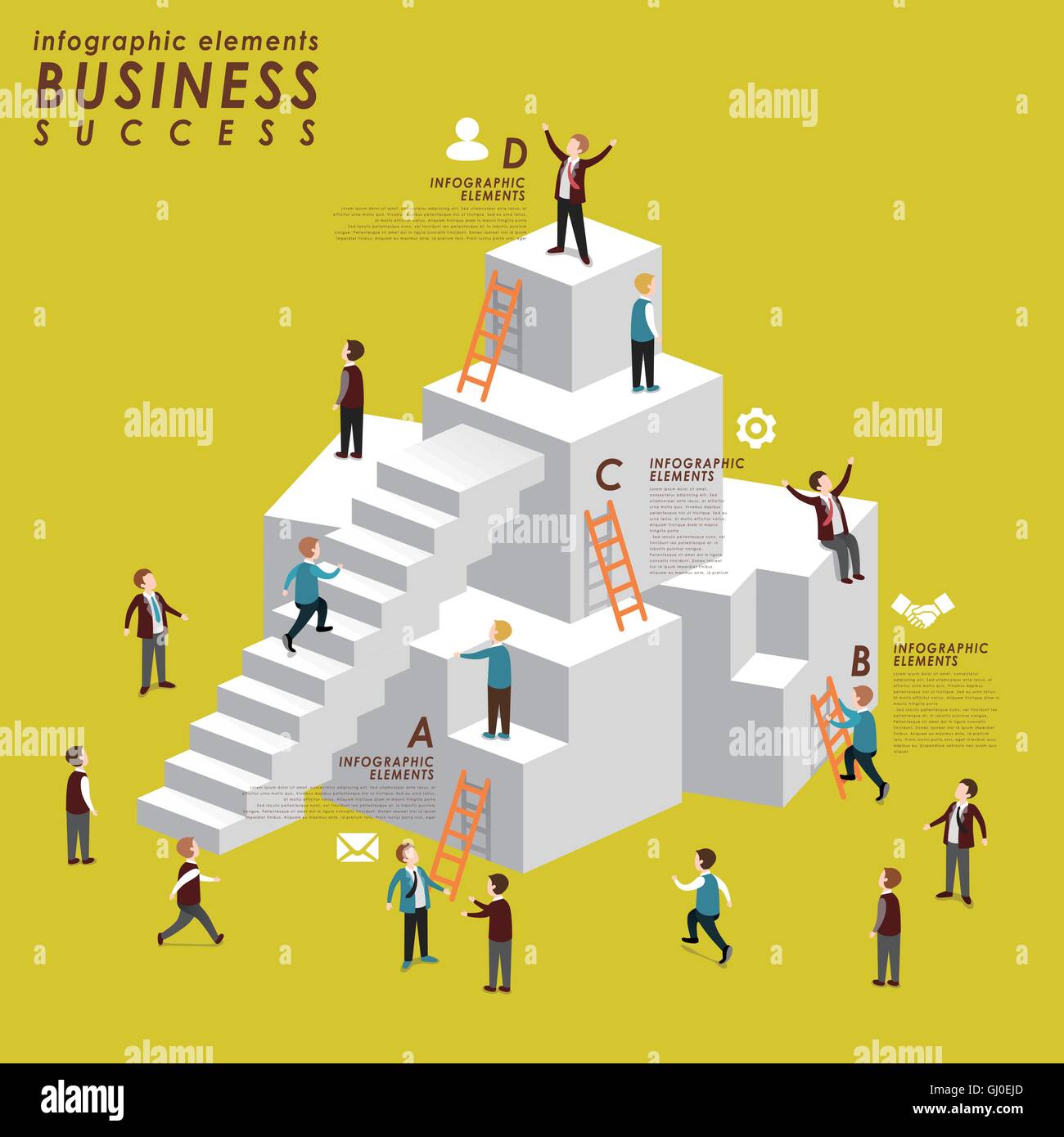 Business success concept with people climbing up to stairs in 3d ...