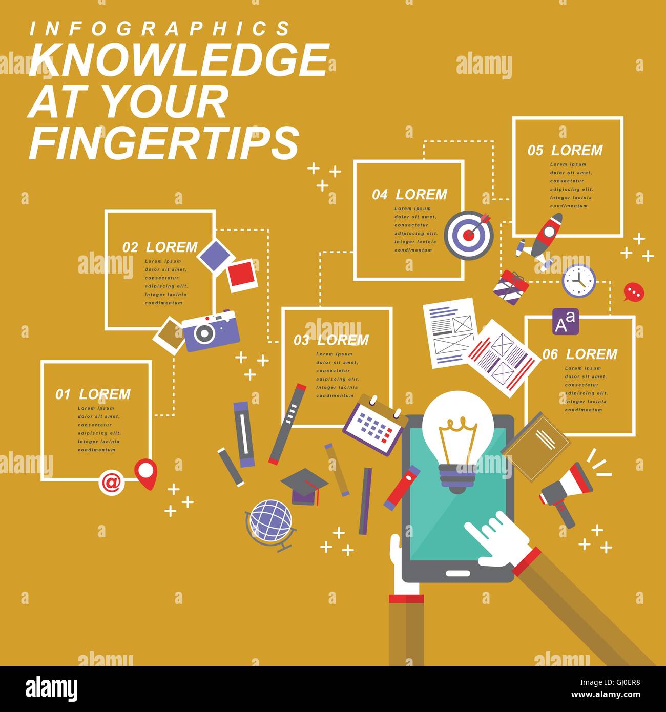 Knowledge at your fingertips flat design with devices and apps Stock