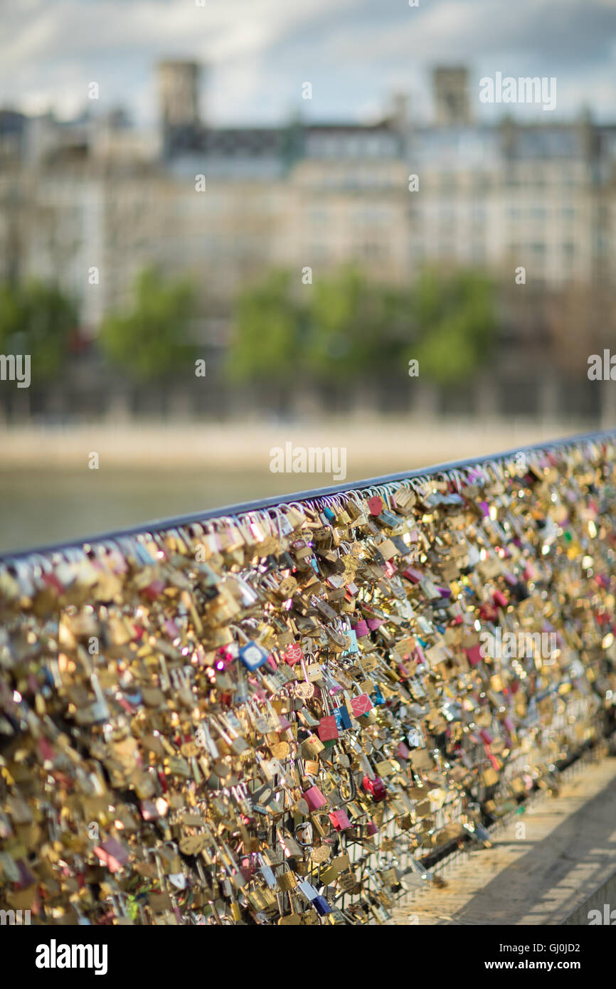 love locks on the Île de la Cité, Paris, France Stock Photo