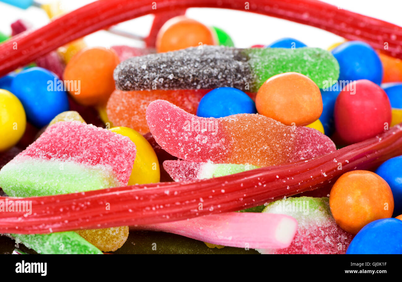 Closeup Of A Pile Of Different Candies, With Different Shapes And 