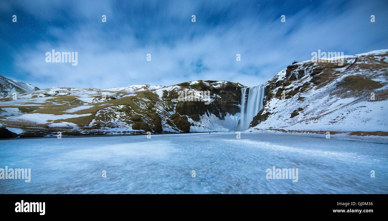 Skógafoss by moonlight, southern Iceland Stock Photo