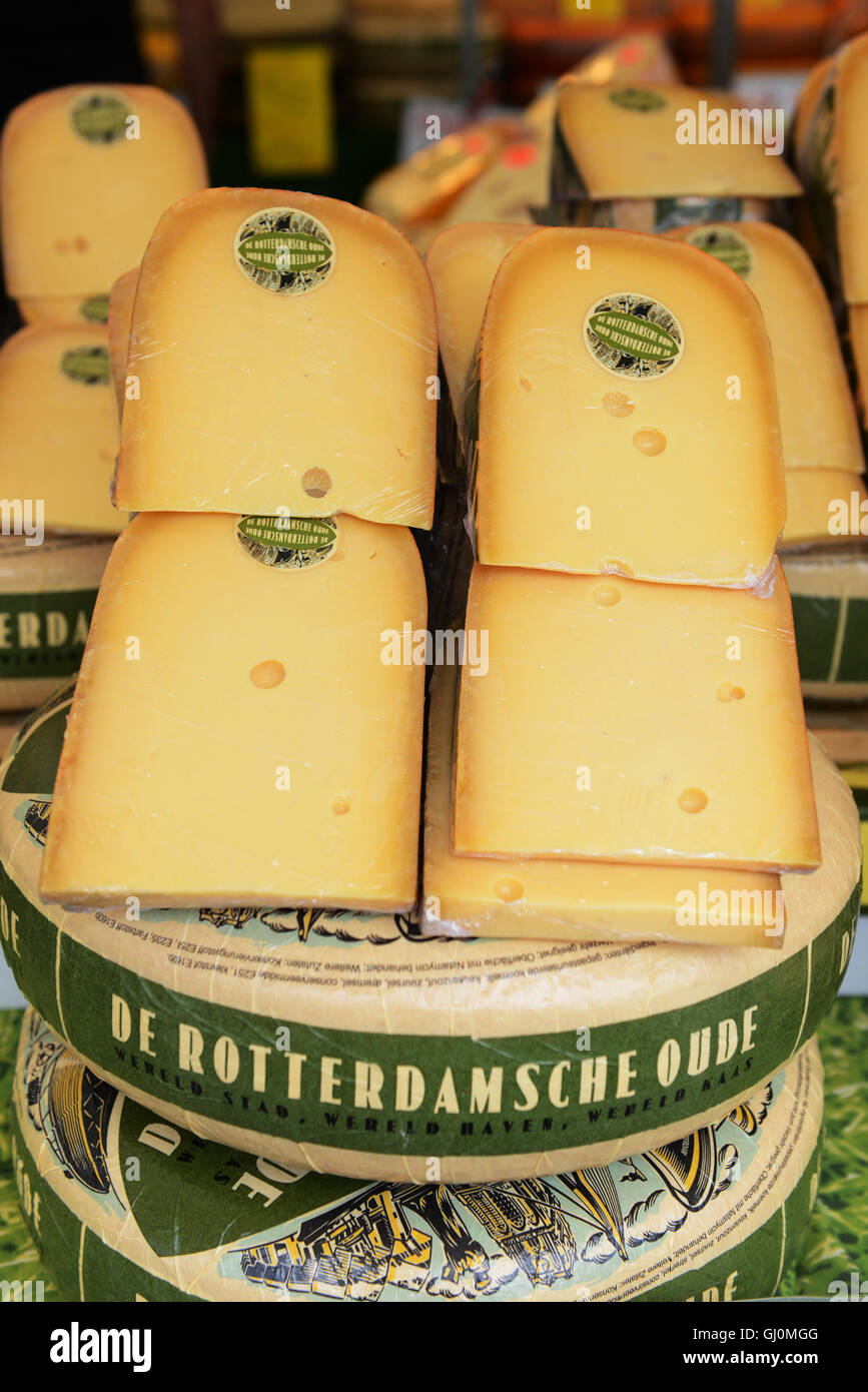 Rotterdamsche oude cheese sold at the cheese market in Rotterdam Stock