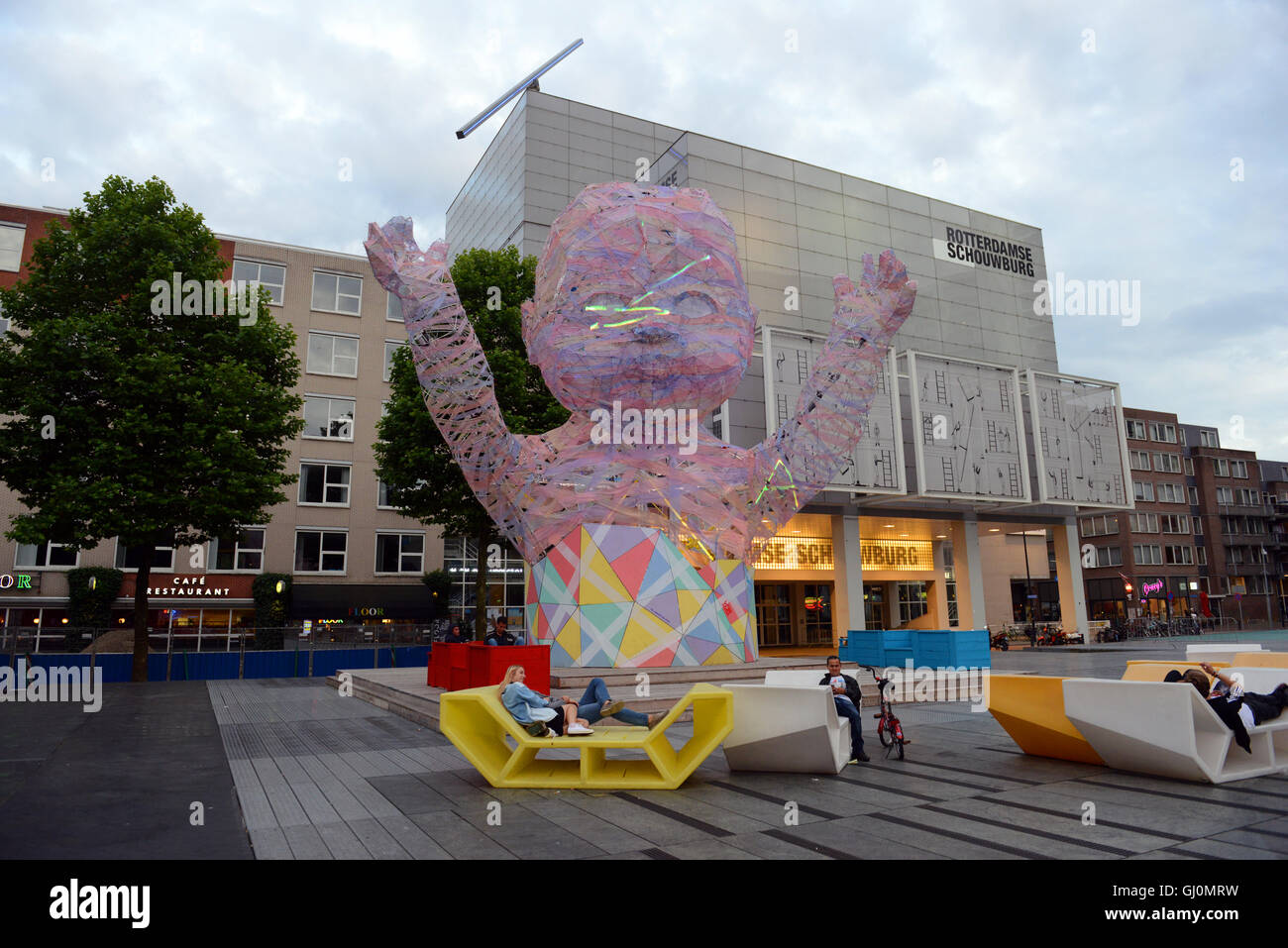 The colorful Schouwburgplein ( Theater square ) in Rotterdam. Stock Photo
