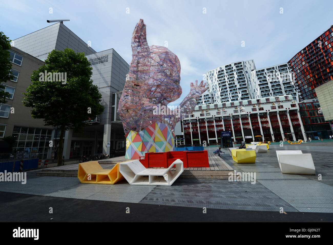 The colorful Schouwburgplein ( Theater square ) in Rotterdam. Stock Photo