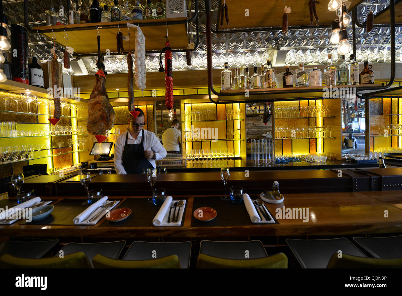 The beautiful bar at the FG food labs in Rotterdam. Stock Photo