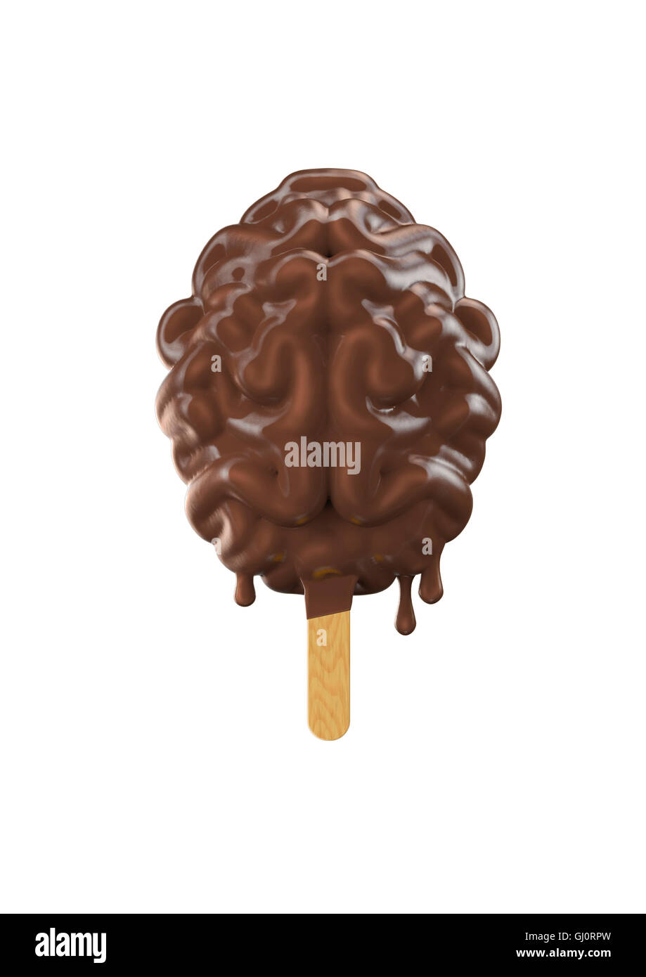 Chocolate popsicle brain / 3D illustration of brain shaped chocolate