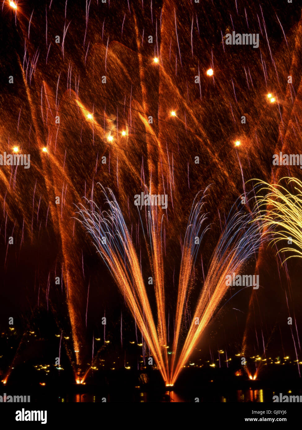 Fireworks display by Weco Pyrotechnische Fabrik from Germany. Stock Photo