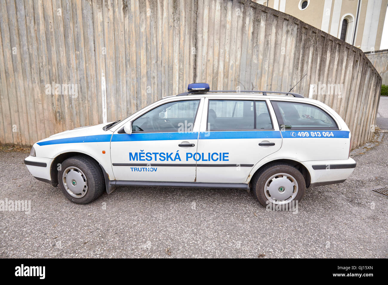Trutnov, Czech Republic - May 26, 2016: Municipal police car parked on a city street. Stock Photo