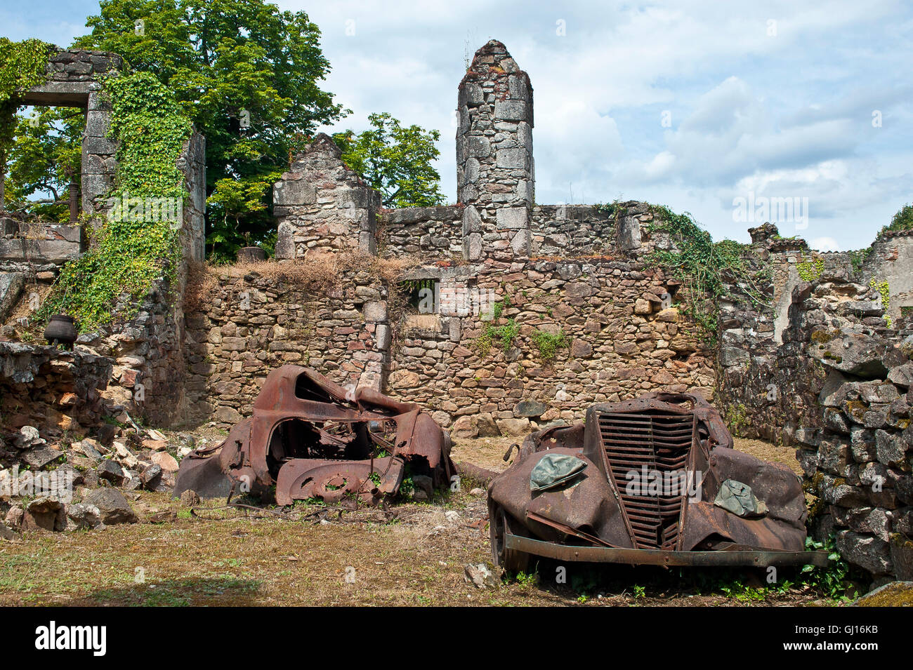 the village of Oradour-sur-Glane in Haute-Vienne in previously Nazi-occupied France, destroyed on 10 June 1944, when 642 of its inhabitants, including Stock Photo