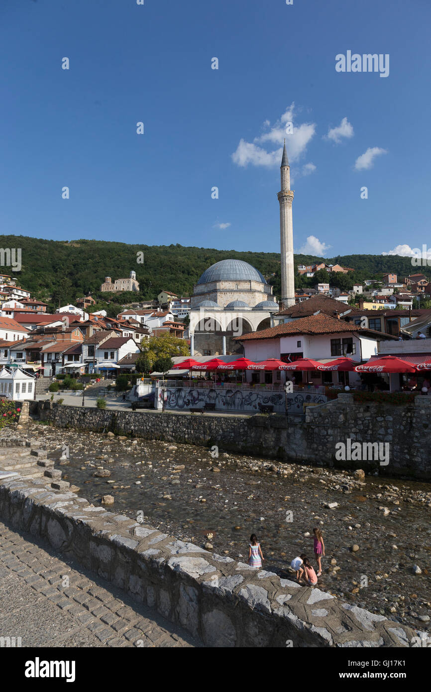 Cityscape of Prizren with sinan pasha mosque and bistrica river Stock Photo