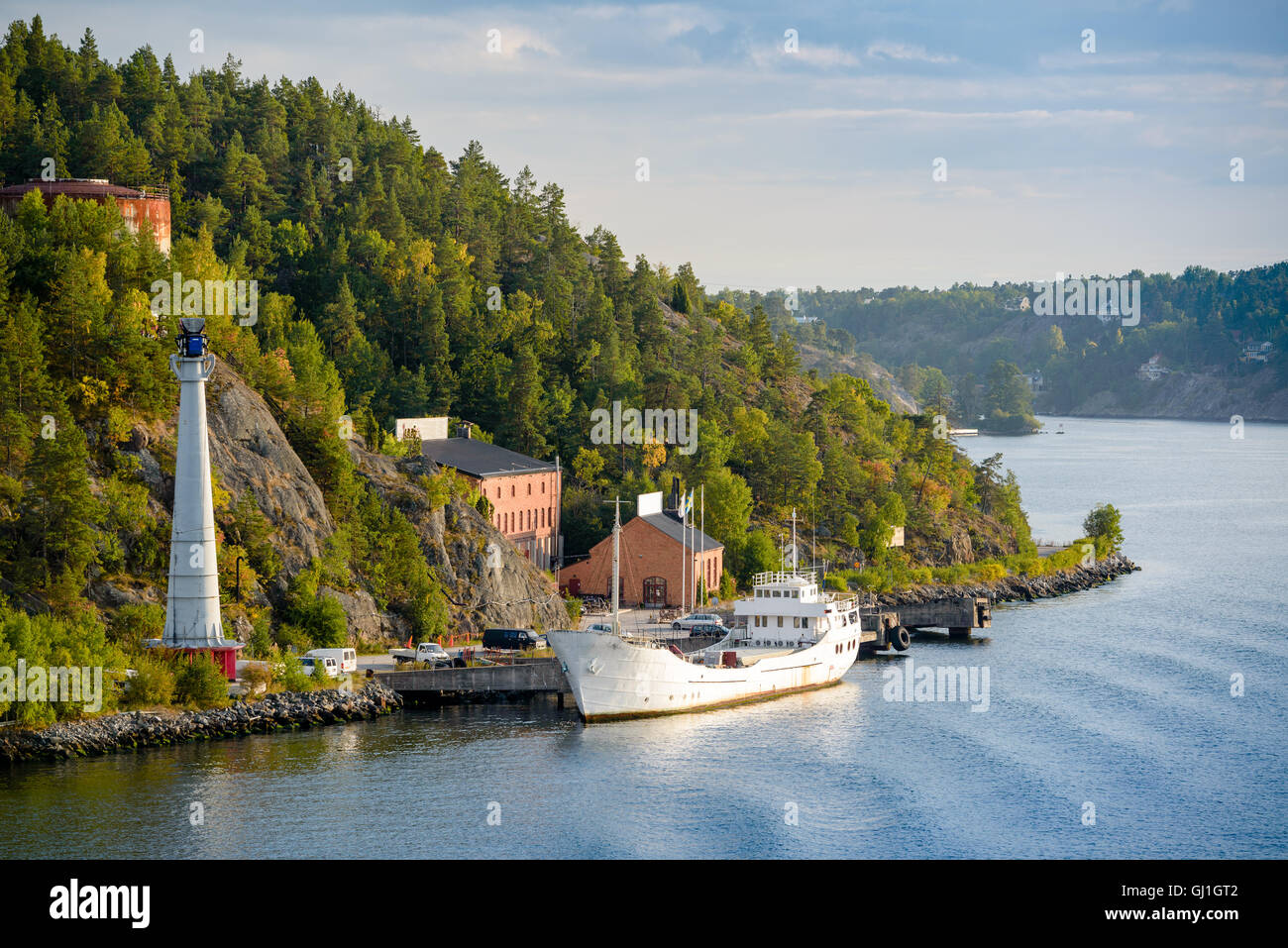 Small mill along the Swedish coastline near Stockholm, Sweden. Stock Photo